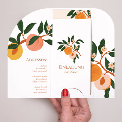 Hochzeitseinladung Tasche, 2 Karten, runden Etikett Unter den Aprikosenbäumen foto N° 2