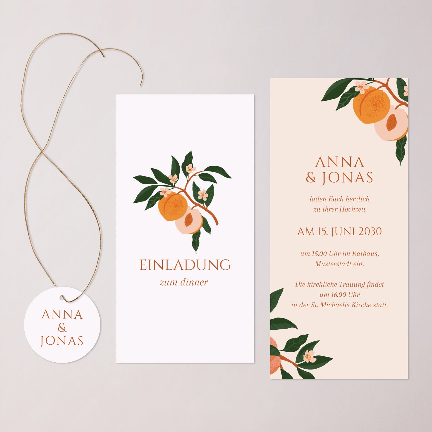 Hochzeitseinladung Tasche, 2 Karten, runden Etikett Unter den Aprikosenbäumen foto N° 3