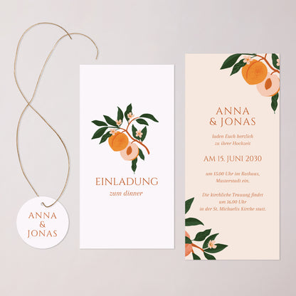 Hochzeitseinladung Tasche, 2 Karten, runden Etikett Unter den Aprikosenbäumen foto N° 3