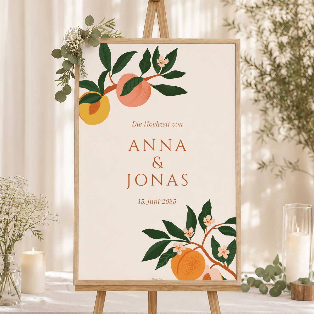 Begrüßungstafel Hochzeit Porträt 60 x 90 cm Unter den Aprikosenbäumen foto N° 1