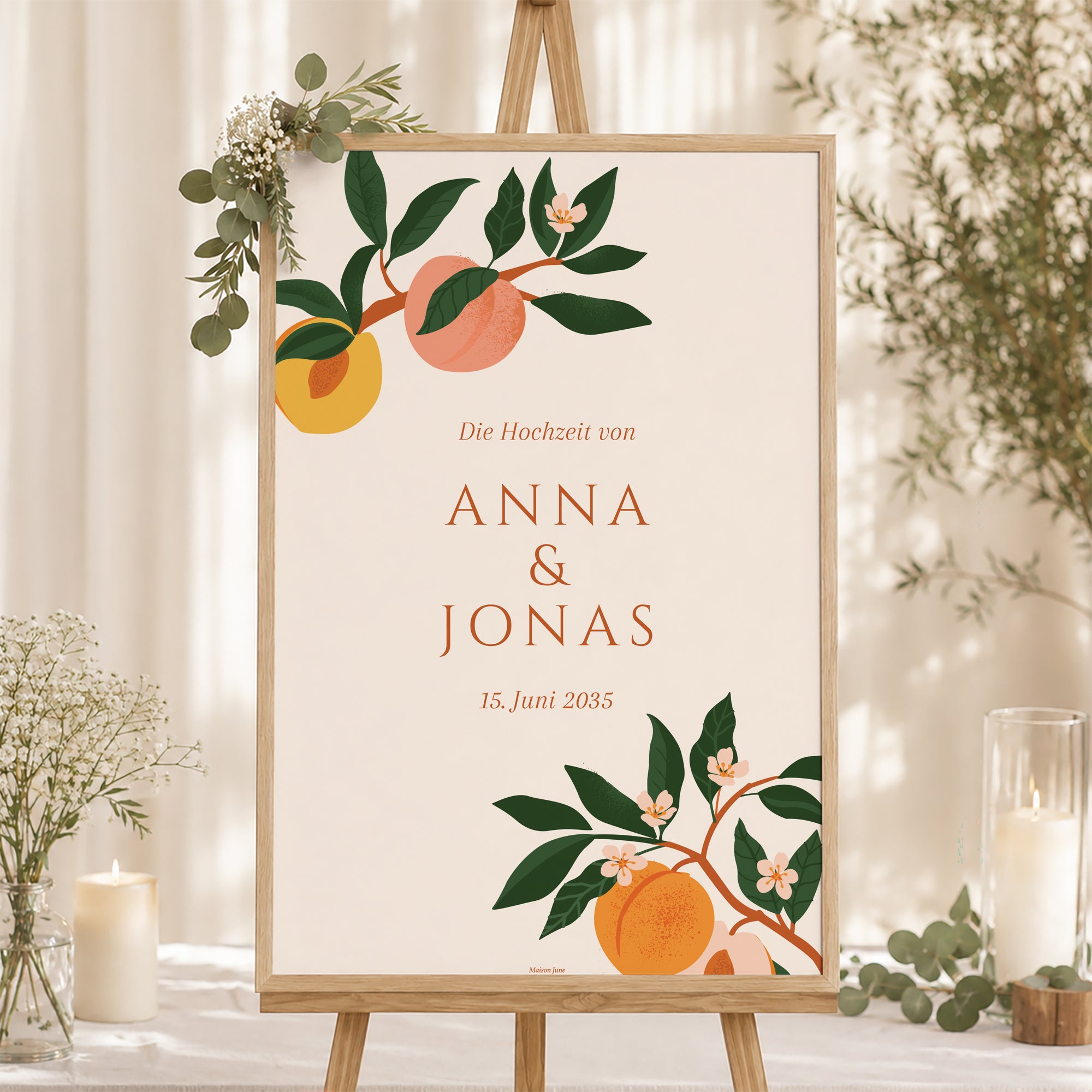 Begrüßungstafel Hochzeit Porträt 60 x 90 cm Unter den Aprikosenbäumen foto N° 1
