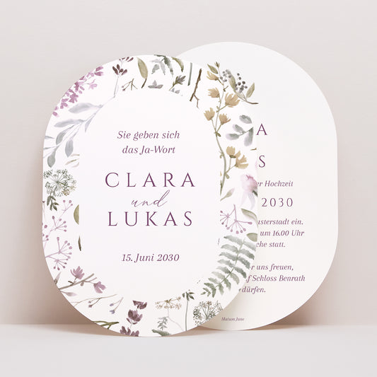 Hochzeitseinladung oval Pastellblumen foto