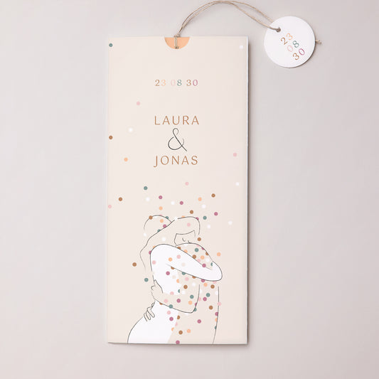 Hochzeitseinladung Portrait-Hülle 2 Karten, Etikett Umarmt foto