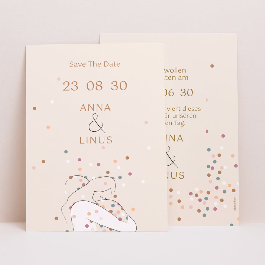 Save the date Karte Hochzeit Porträt Umarmt foto