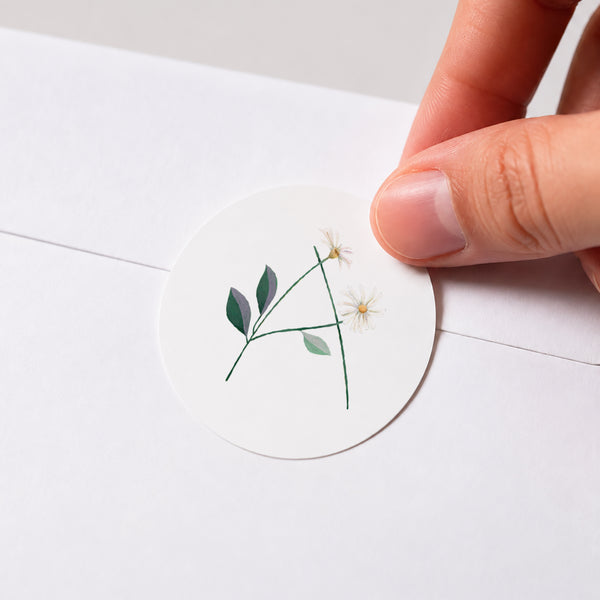 Sticker Geburt Rund Alphabet Blumen foto