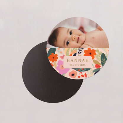 Geburtskarte Set von 8, magnetisch, rund, Ø 10 cm Blütenfarandole foto N° 2