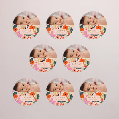 Geburtskarte Set von 8, magnetisch, rund, Ø 10 cm Blütenfarandole foto N° 3