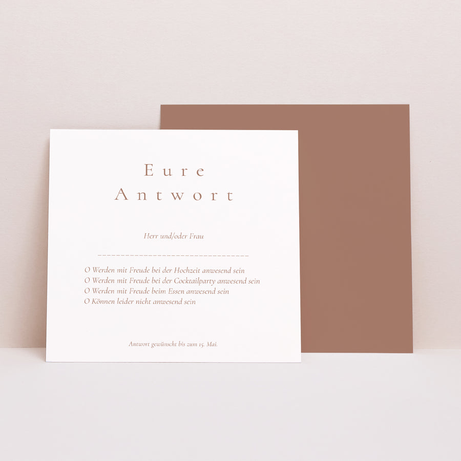 Antwortkarte Hochzeit Quadrat Mocha-Mousse foto