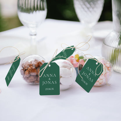 Geschenkbox Hochzeit Ball mit Wimpel-Etikett Willkommen an unserem Tisch. foto N° 2
