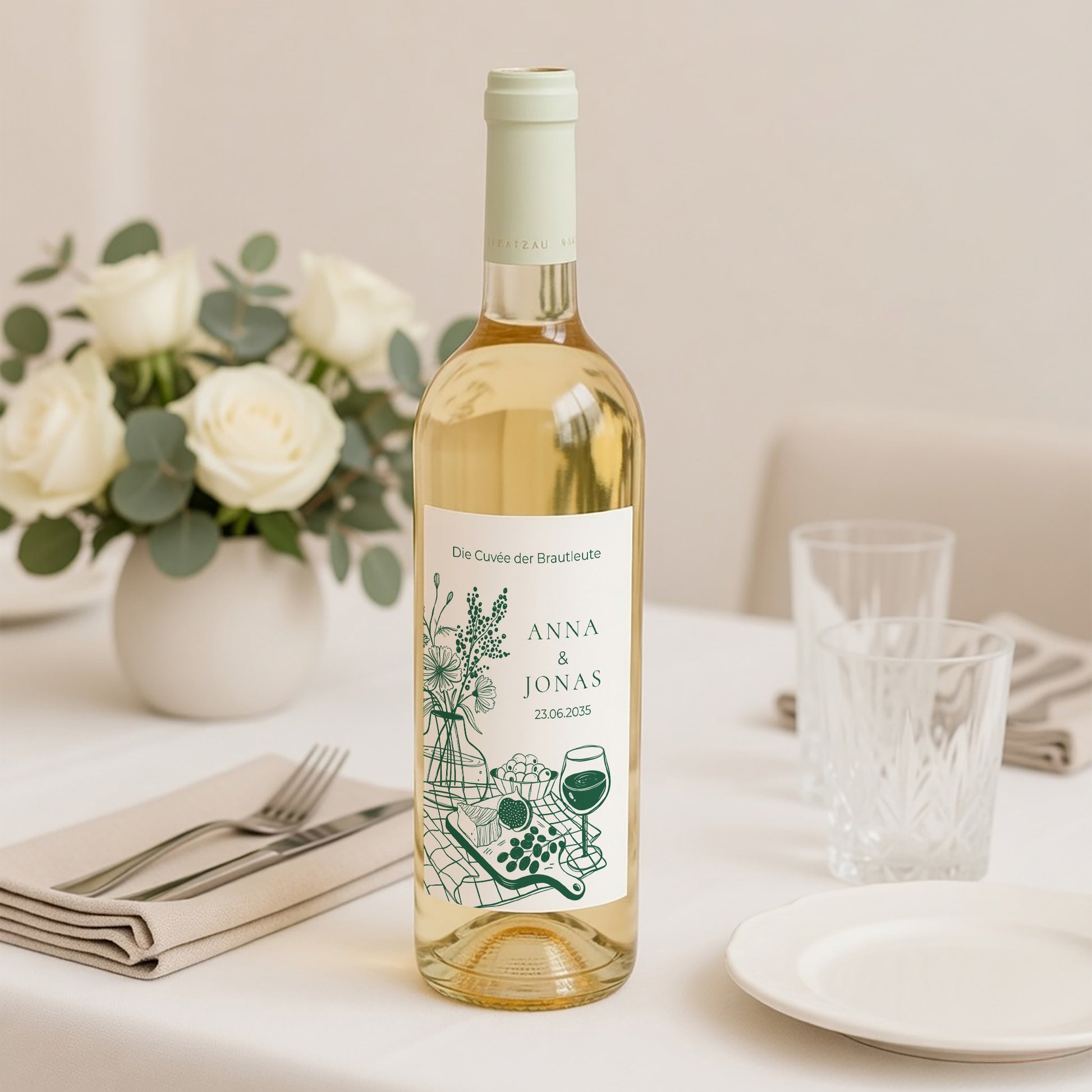 Flaschenetikett Hochzeit Porträt Willkommen an unserem Tisch. foto N° 2