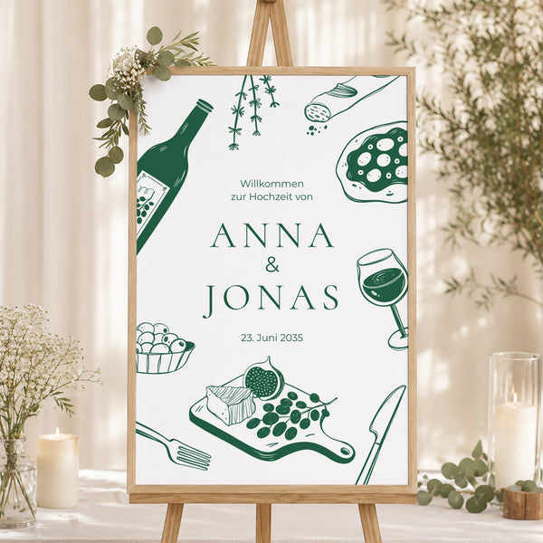 Begrüßungstafel Hochzeit Porträt 60 x 90 cm Willkommen an unserem Tisch. foto