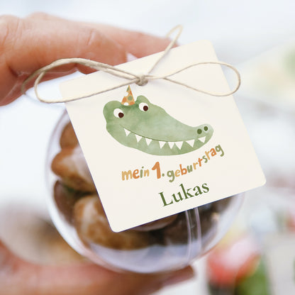 Mitgebsel-Box Kindergeburtstag Kugel mit quadratischem Etikett Geburtstag Krokodil foto N° 1