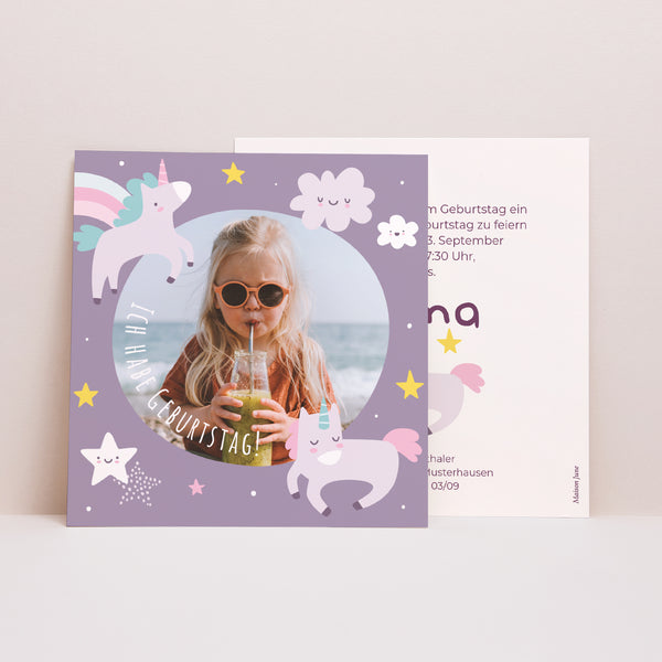 Einladungskarte Kindergeburtstag Quadrat Mein Einhorn foto