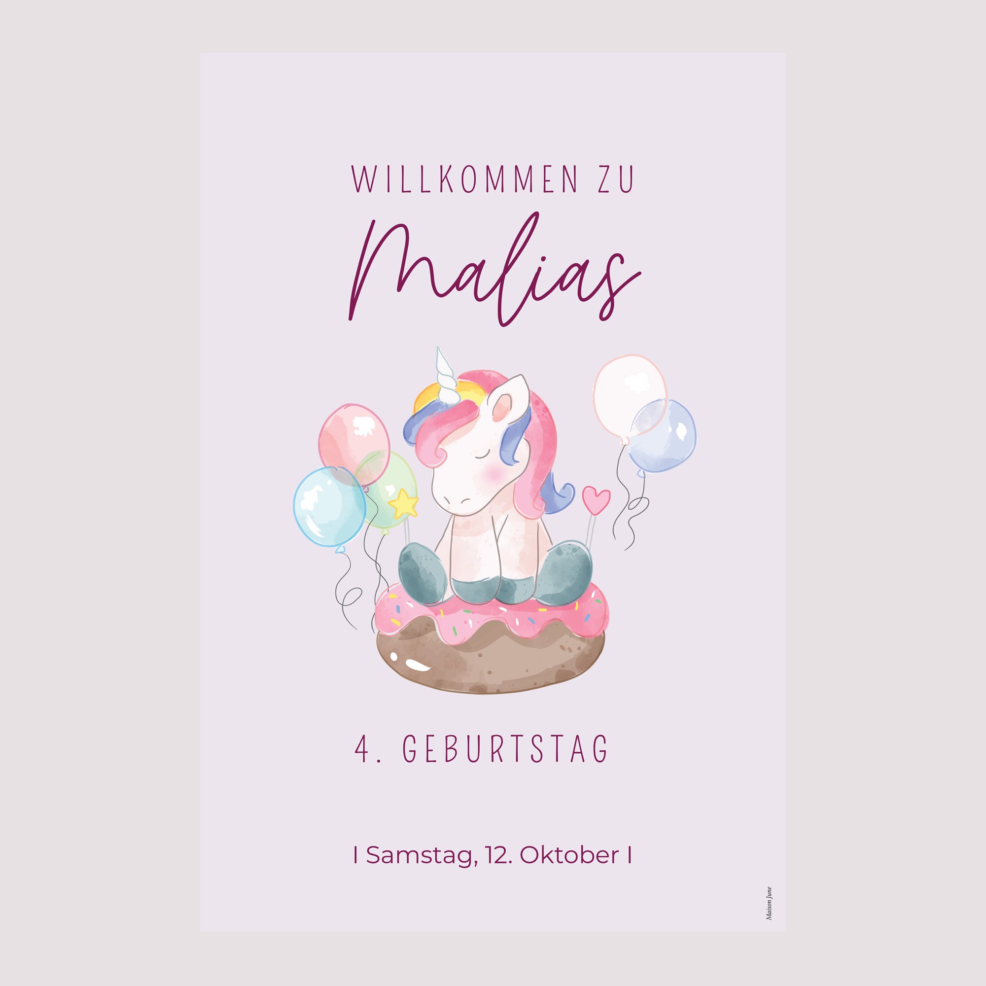 Begrüßungstafel Kindergeburtstag Porträt 60 x 90 cm Einhorn-Donuts foto N° 2