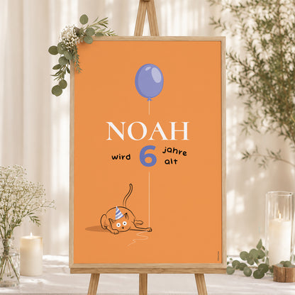 Begrüßungstafel Kindergeburtstag Porträt 60 x 90 cm Die orange Katze foto N° 1
