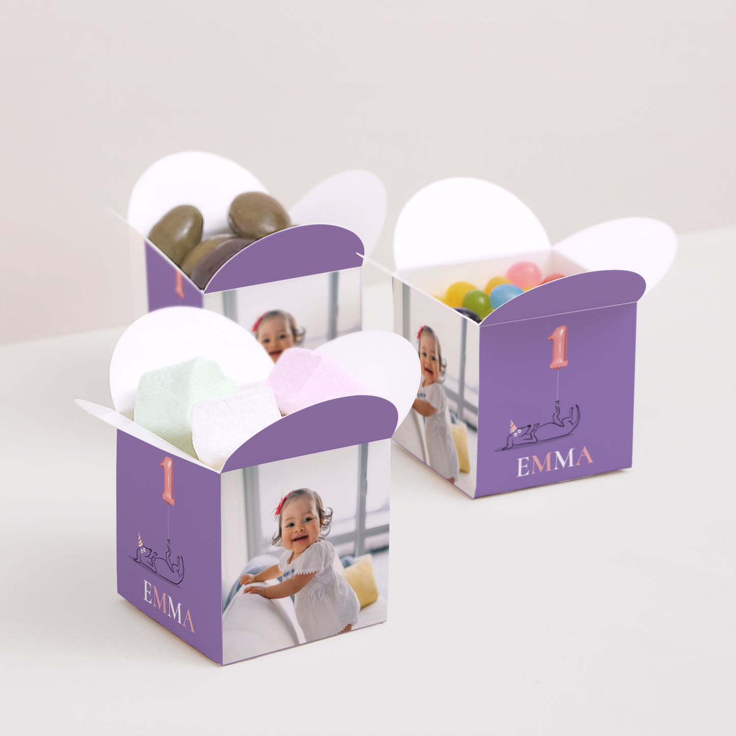 Mitgebsel-Box Kindergeburtstag Schmetterlingsöffnung Der lila Hund foto N° 3