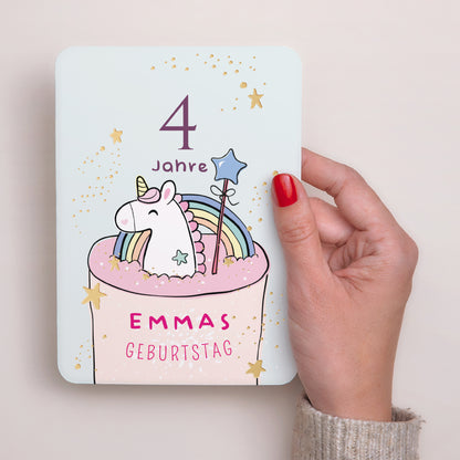 Beilegekarte Kindergeburtstag Porträt, abgerundete Kanten Einhornkuchen foto N° 2