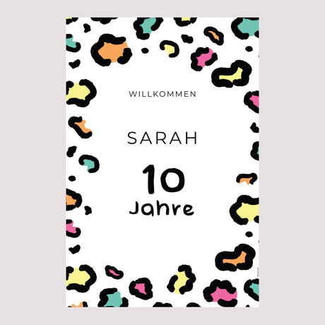 Begrüßungstafel Kindergeburtstag Porträt 60 x 90 cm Buntleopard