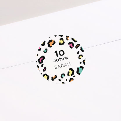 Sticker Kindergeburtstag Rund Buntleopard foto N° 1