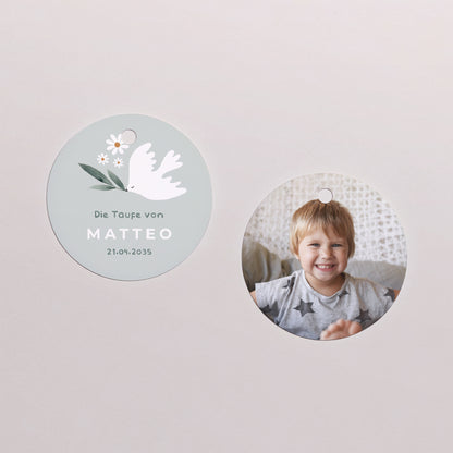 Geschenkbox Taufe Kugel mit runder Etikette Zarte Krone foto N° 3