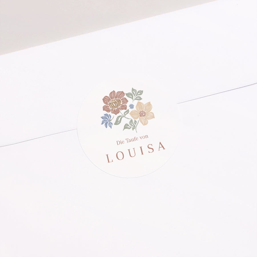 Sticker Taufe Rund Gekritzelte Blumen foto