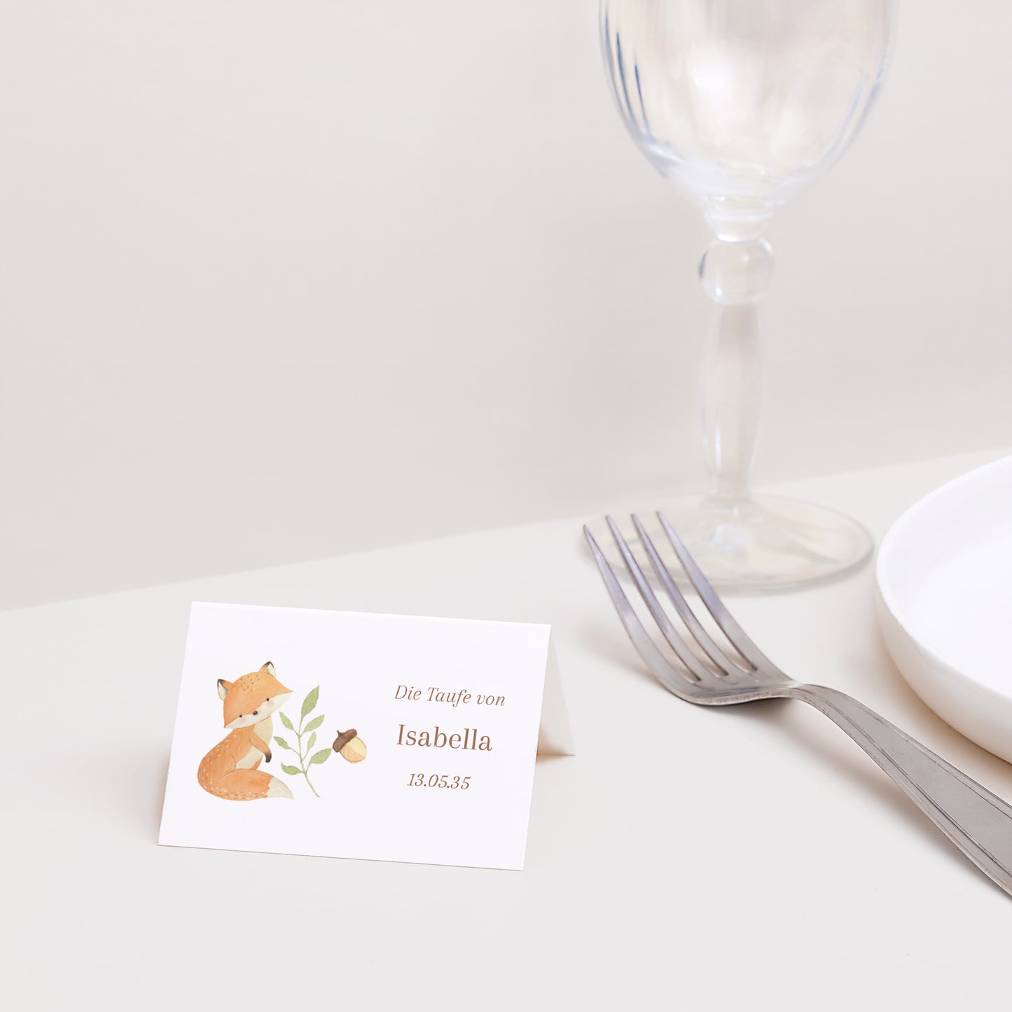 Tischkarten Taufe Quer Die Tiere des verwunschenen Waldes foto N° 2