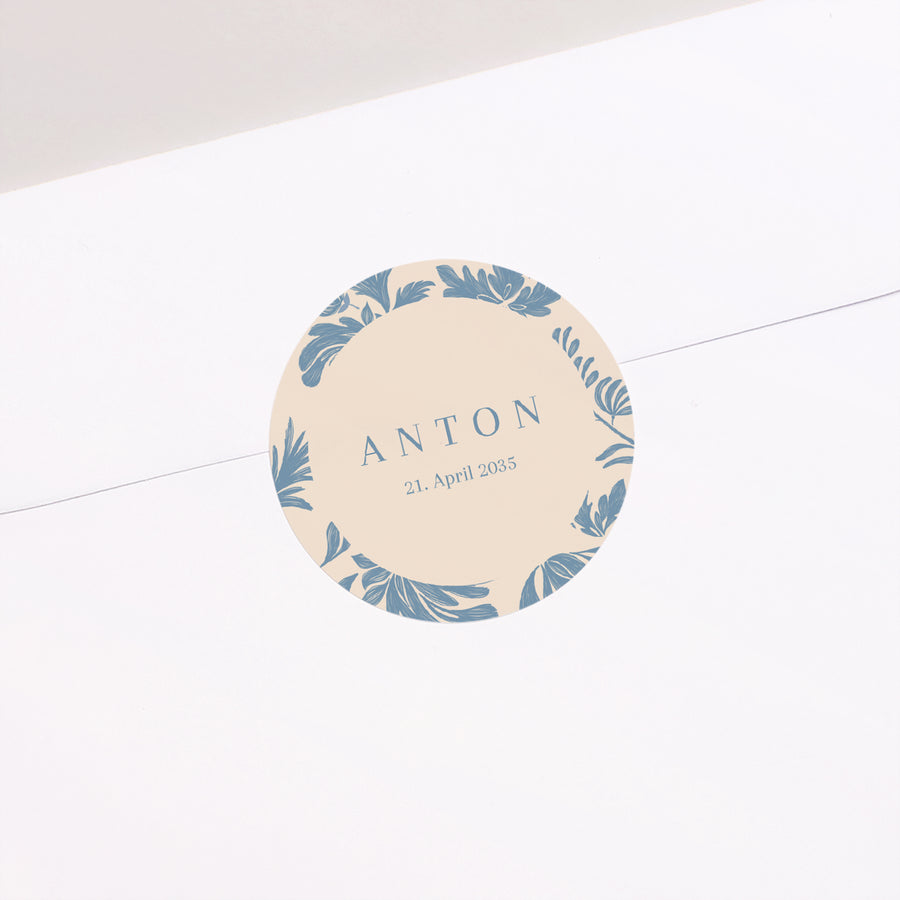 Sticker Geburt Rund Blauer Buntstiftblumen foto