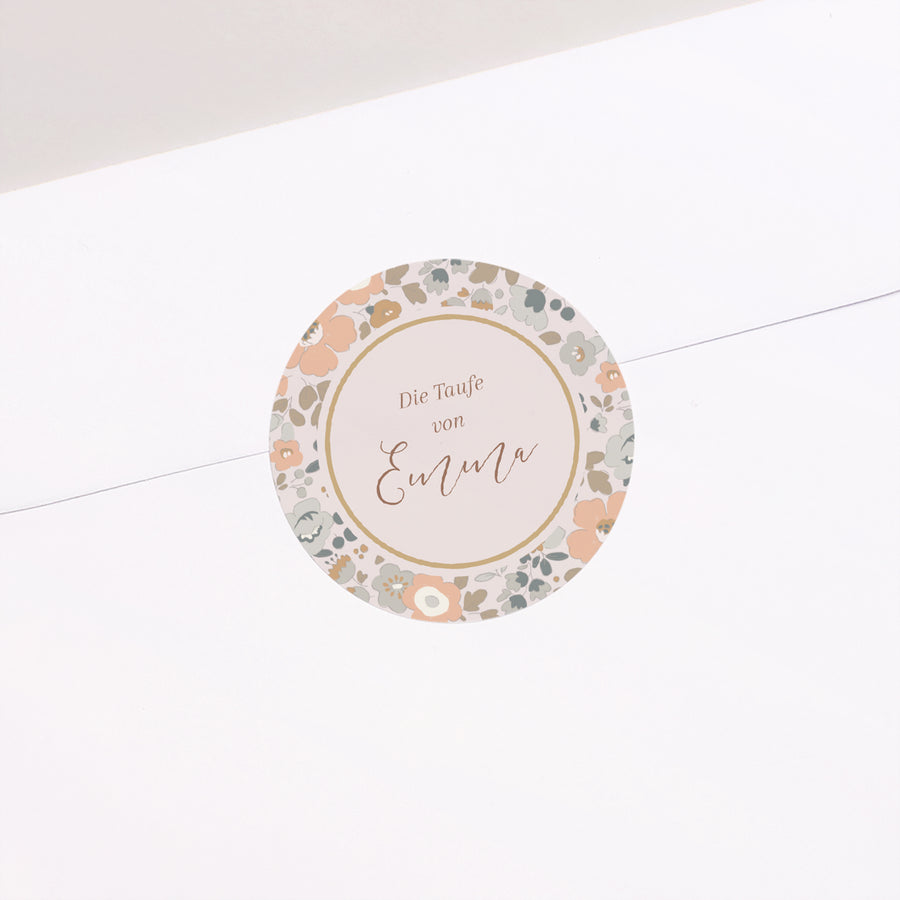 Sticker Taufe Rund Liberty-Blumen foto