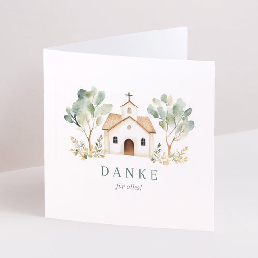 Dankeskarte Taufe Doppelflügiges Quadrat Schöne Kirche foto