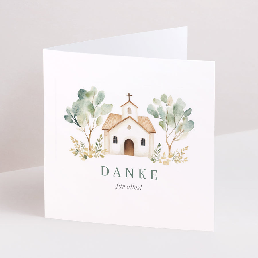 Dankeskarte Taufe Doppelflügiges Quadrat Schöne Kirche foto