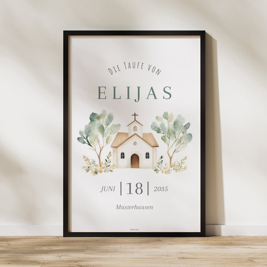 Begrüßungstafel Taufe Porträt 60 x 90 cm Schöne Kirche foto