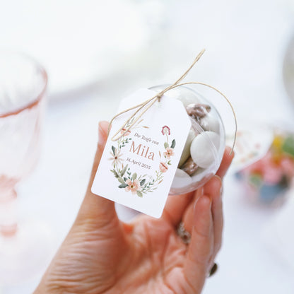 Geschenkbox Taufe Ball mit Wimpel-Etikett Blumenkranz foto N° 3