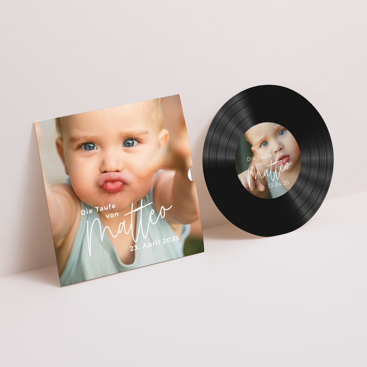 Taufeinladung Schallplattenhülle Einzelbaby foto