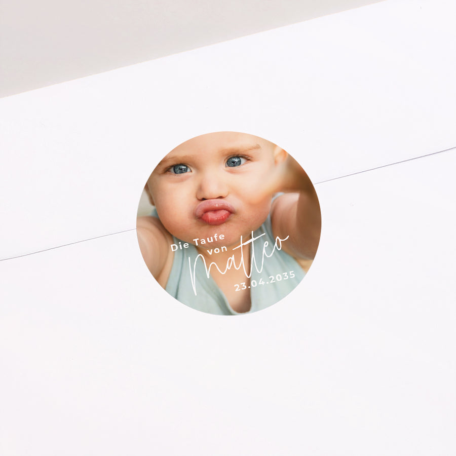 Sticker Taufe Rund Einzelbaby foto