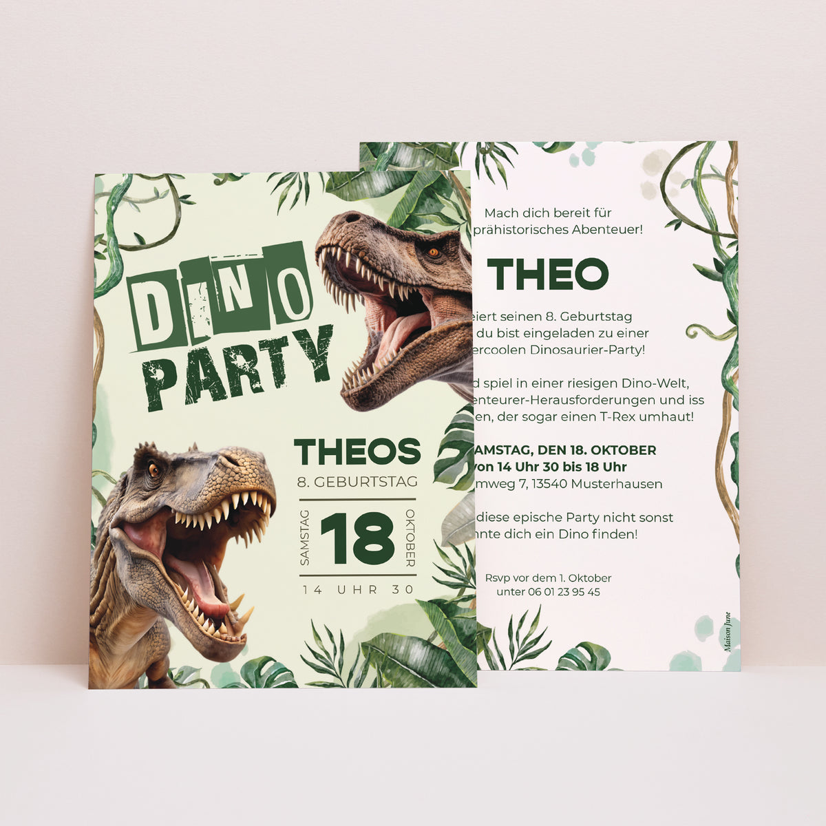 Einladungskarte Kindergeburtstag Dino-Party foto