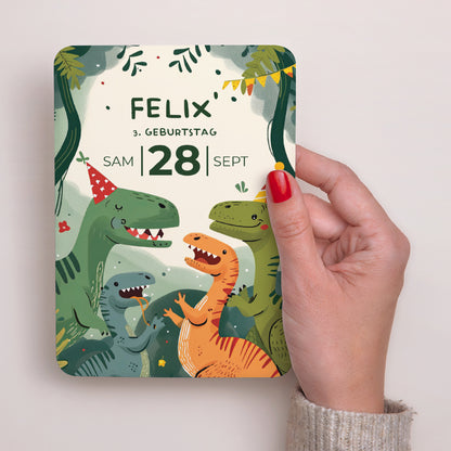 Beilegekarte Kindergeburtstag Porträt, abgerundete Kanten Die Dino-Party foto N° 2