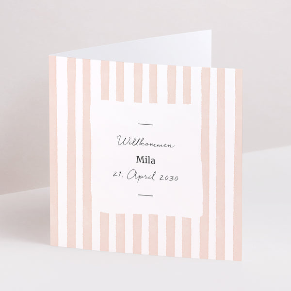Geburtskarten Doppelflügiges Quadrat Hellrosa Streifen foto