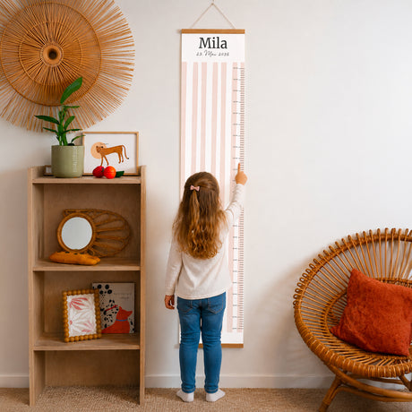 Kindermesslatte Geburt Papier Hellrosa Streifen