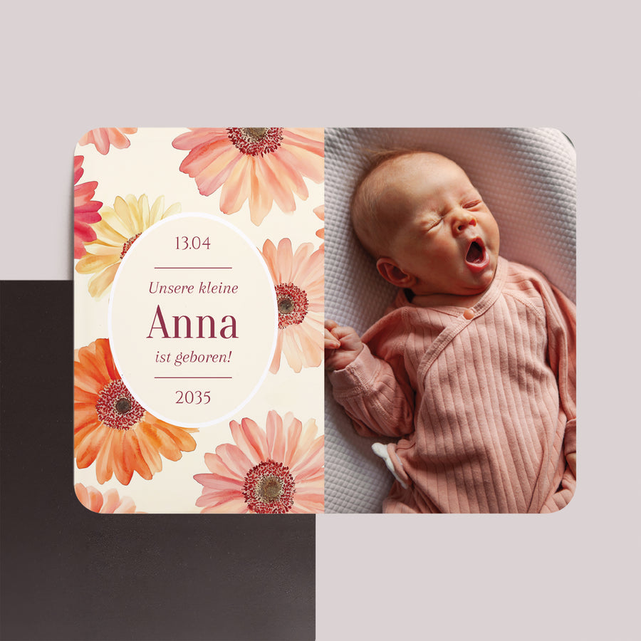 Geburtskarte Set von 8, magnetisch, Landschaft, rechteckige abgerundete Ecken Ein Liebesblatt foto