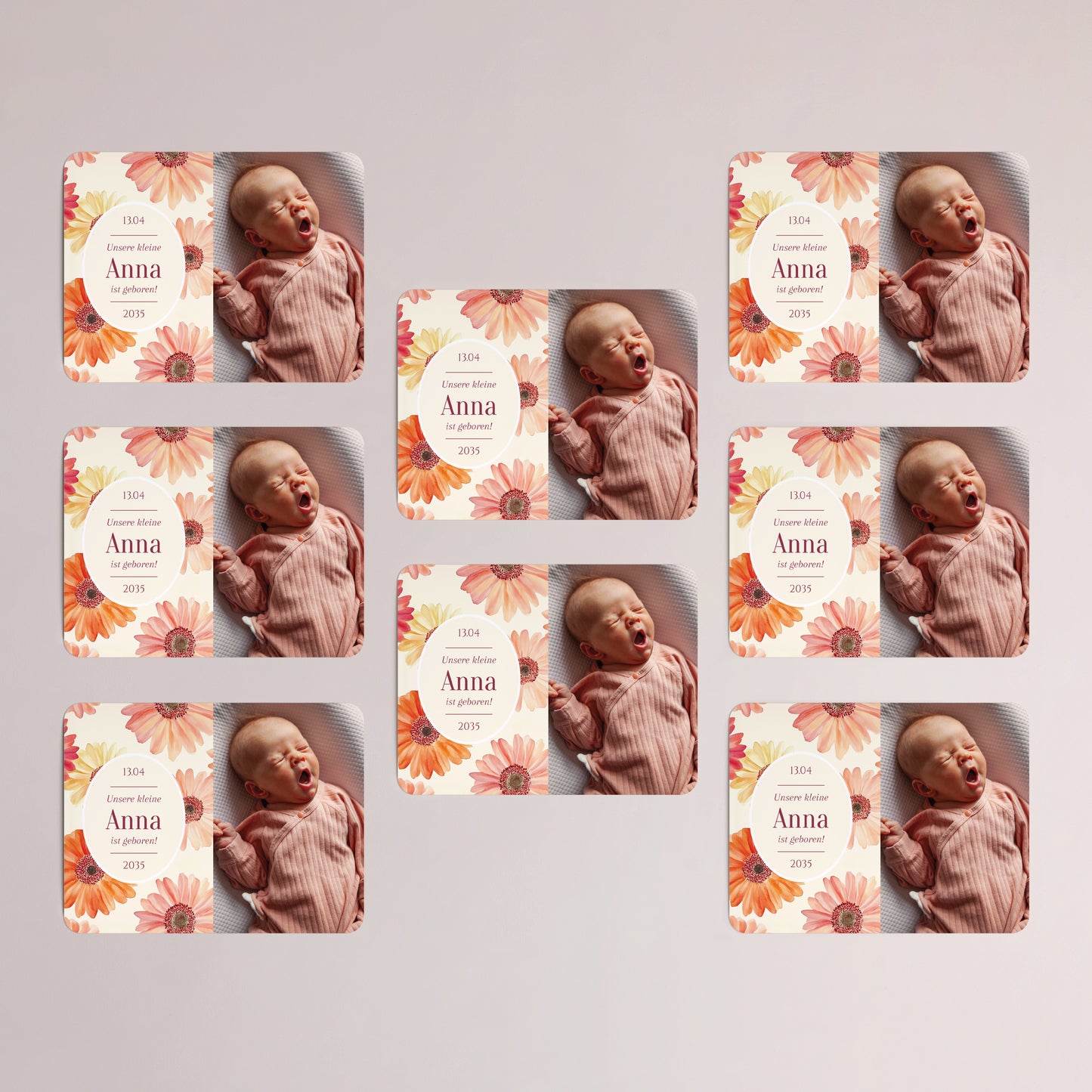 Geburtskarte Set von 8, magnetisch, Landschaft, rechteckige abgerundete Ecken Ein Liebesblatt foto N° 3