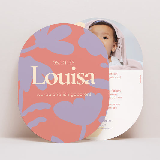 Geburtskarte oval Babyblume foto