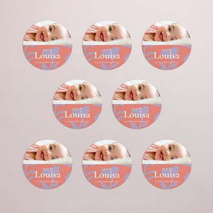 Geburtskarte Set von 8, magnetisch, rund, Ø 10 cm Babyblume foto N° 3