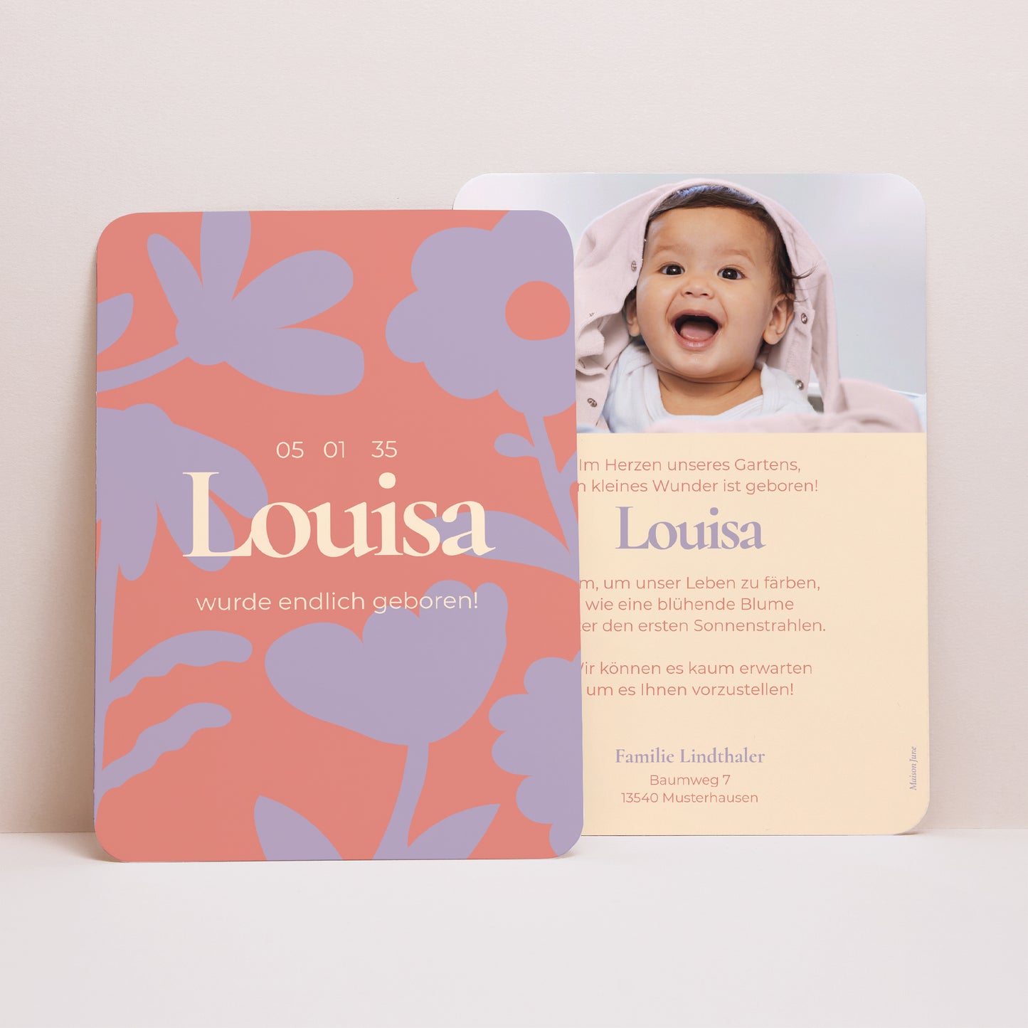 Geburtskarten Porträt, abgerundete Kanten Babyblume foto N° 1