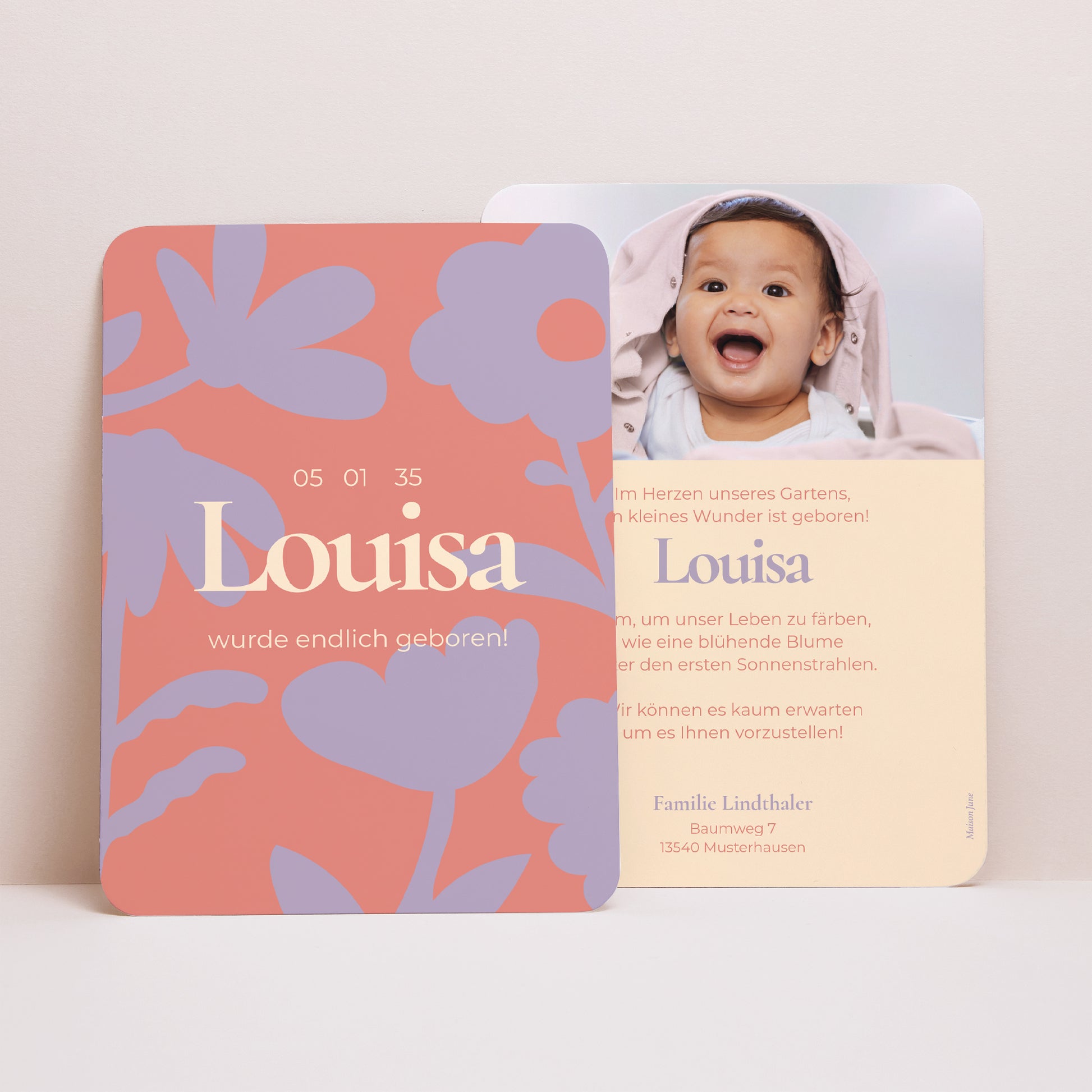 Geburtskarten Porträt, abgerundete Kanten Babyblume foto N° 1