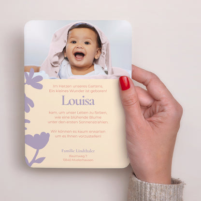 Geburtskarten Porträt, abgerundete Kanten Babyblume foto N° 3