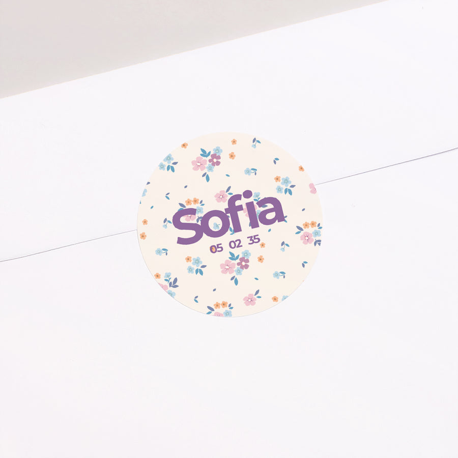 Sticker Geburt Rund Süße Blumen foto