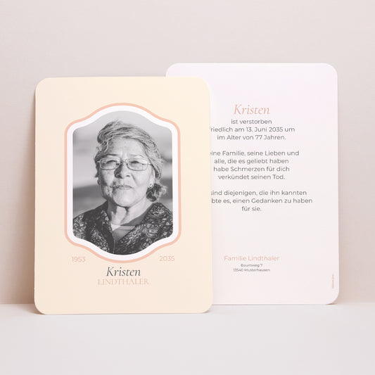 Trauerkarte Porträt, abgerundete Kanten In Ehren seiner Erinnerung foto