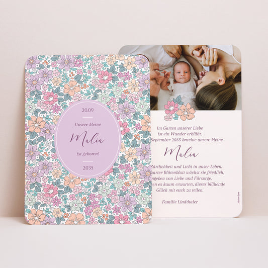 Geburtskarte Porträt, abgerundete Kanten Baumwollblume foto