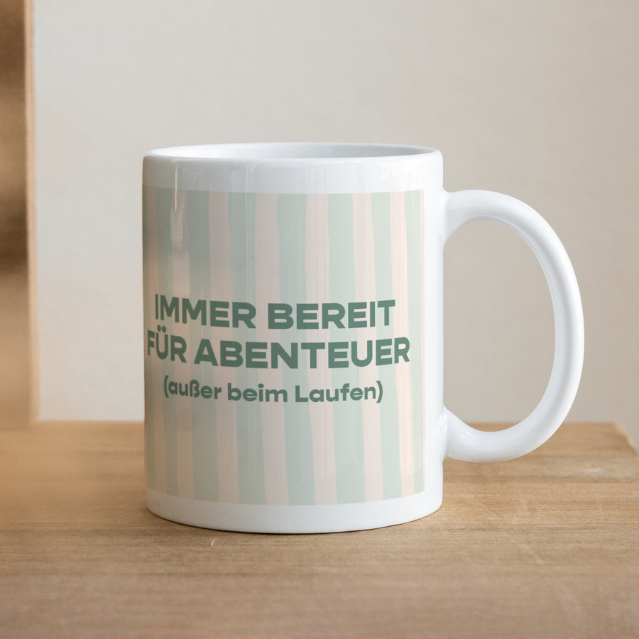 Tasse Objekte Weiß Immer bereit für Abenteuer foto