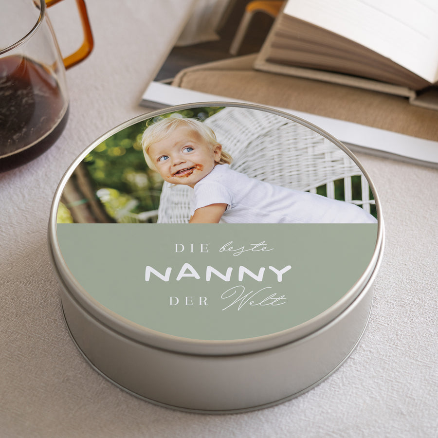 Metalldose Objekte Runde Beste Nanny der Welt foto